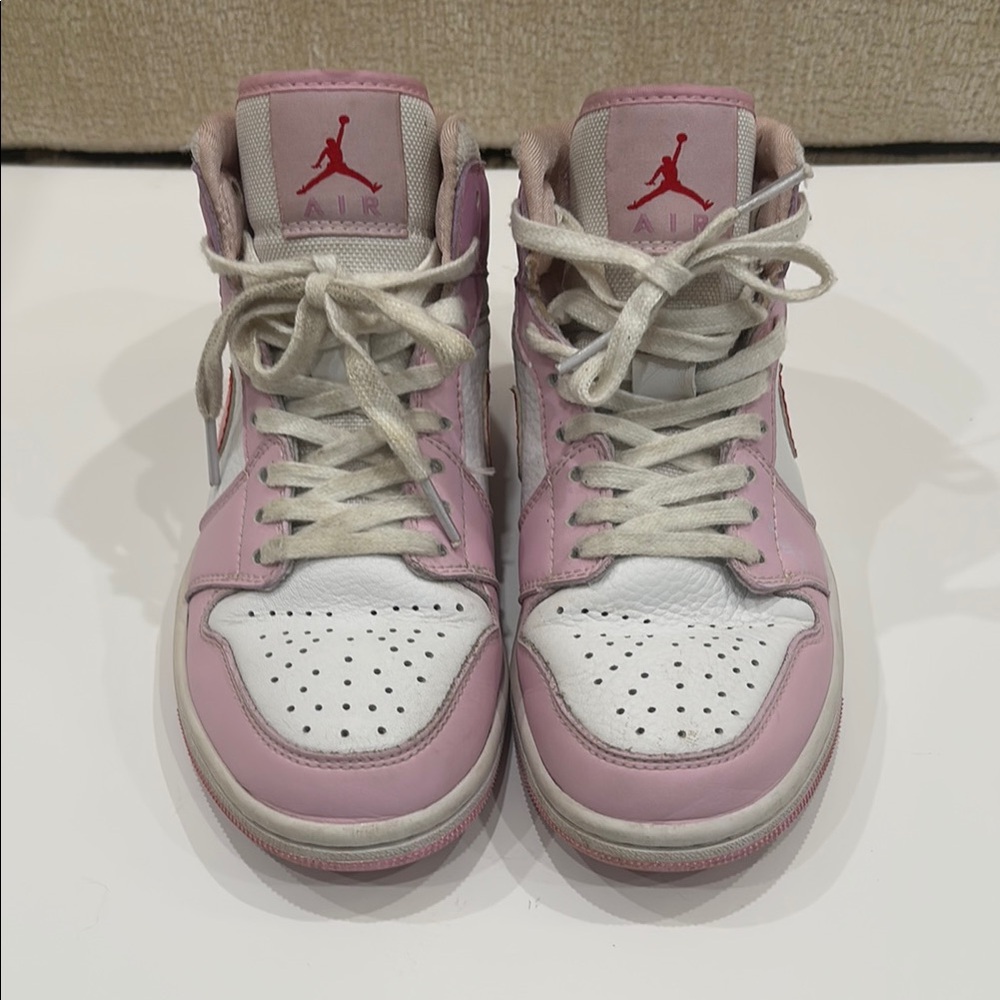 💕Gently💕Nike Air Jordan Pink White,Jordan 1 Mid Valentines Retro Swoosh,US5.5